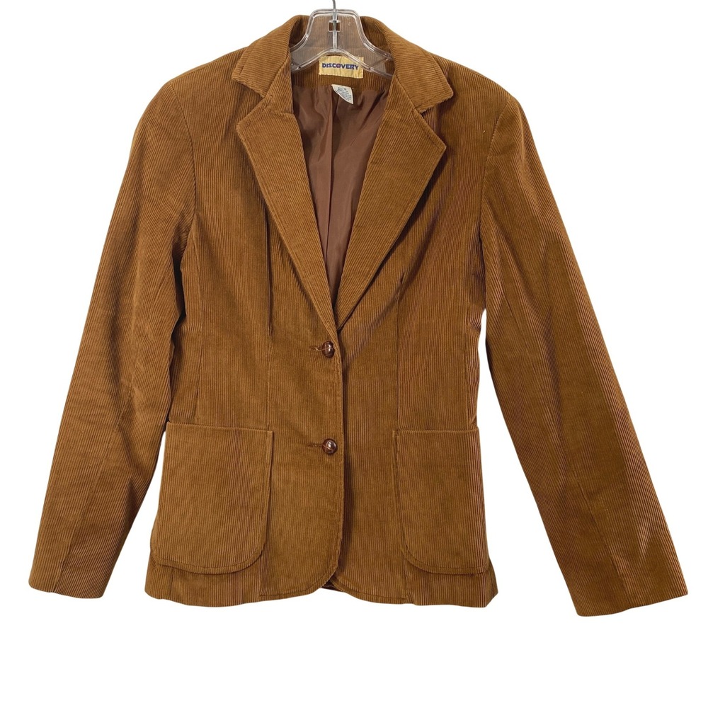 Discovery Corduory Blazer Womens 9 Brown Vintage 2 Button Academic Preppy Jacket